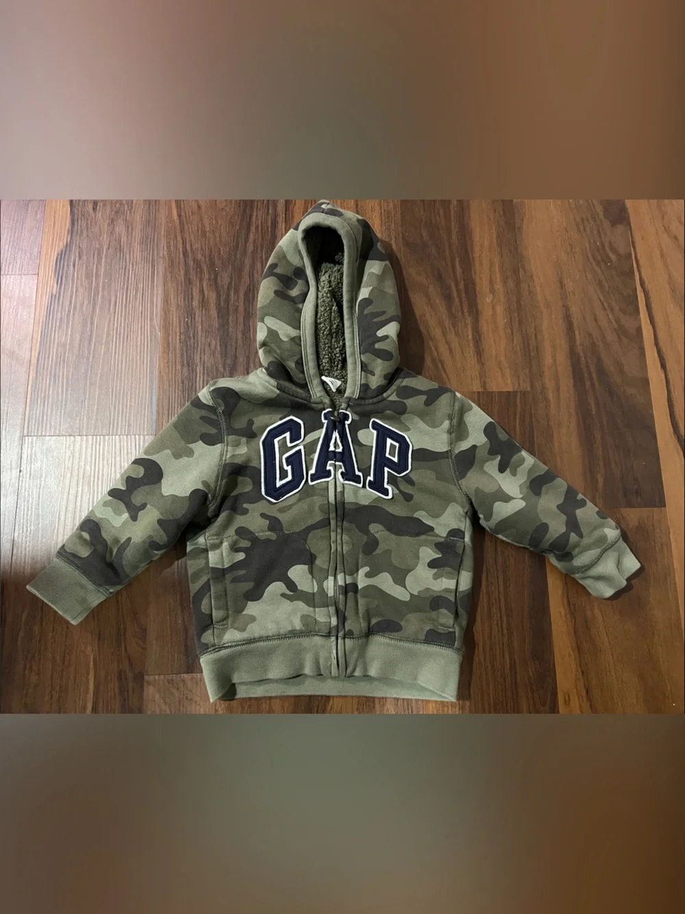 GAP Kids Camo Hooded Zip-Up Sweatshirt - Olive Green